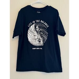 Last Call Co Shirt Men’s Size Medium Black Tee Grim Reaper Life In The Balance